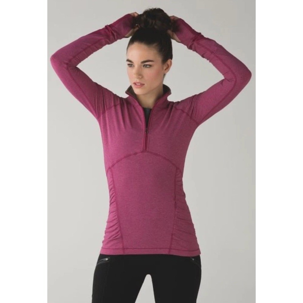 Lululemon Size 6 Running Y2K Kriss Cross 1/2 Zip Pink Stripe Pullover Jacket